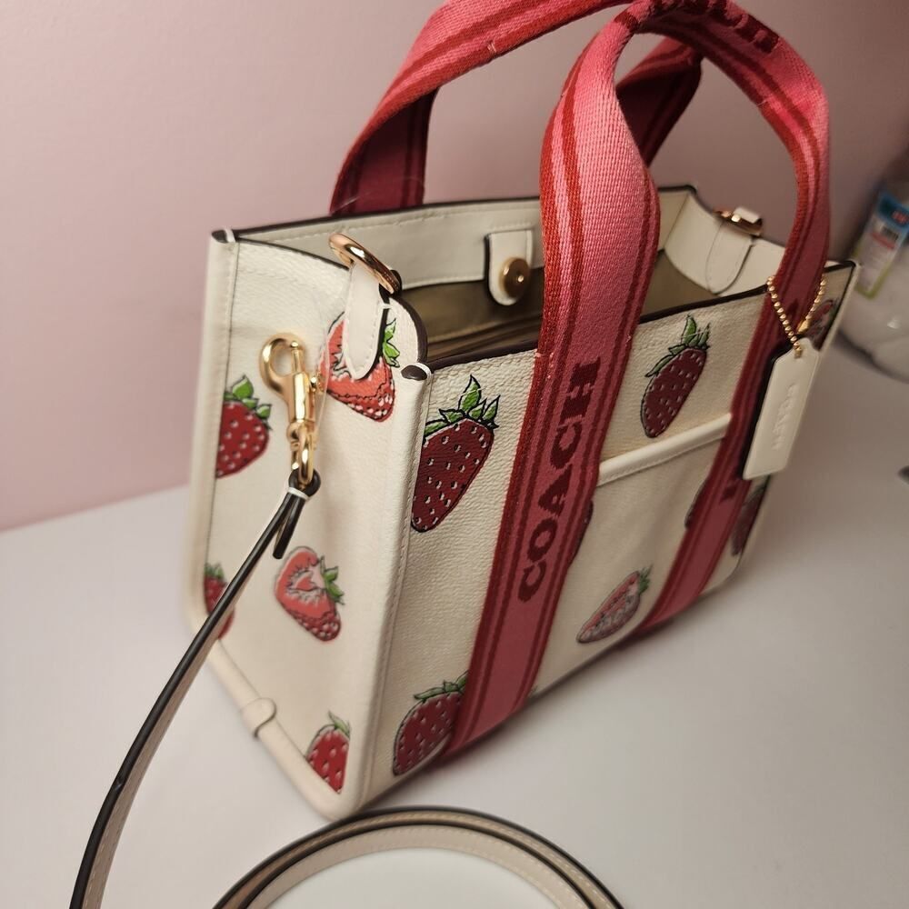 NWT Coach Smith Tote Bag 24 With Strawberry Print CAR80 Chalk Multi - Picture 4 of 7